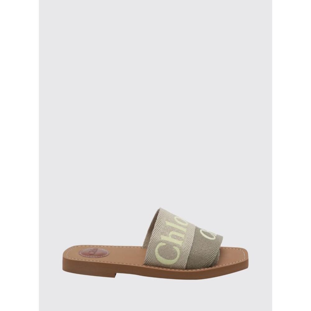 Chloe Women Chloe Woody Flat Canvas Slides With Contrast Embroidered Logo